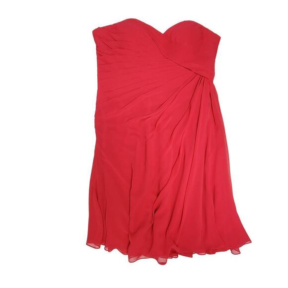 Mori Lee Strapless Red Dress Faux Wrap Chiffon 14 683 - Picture 6 of 16